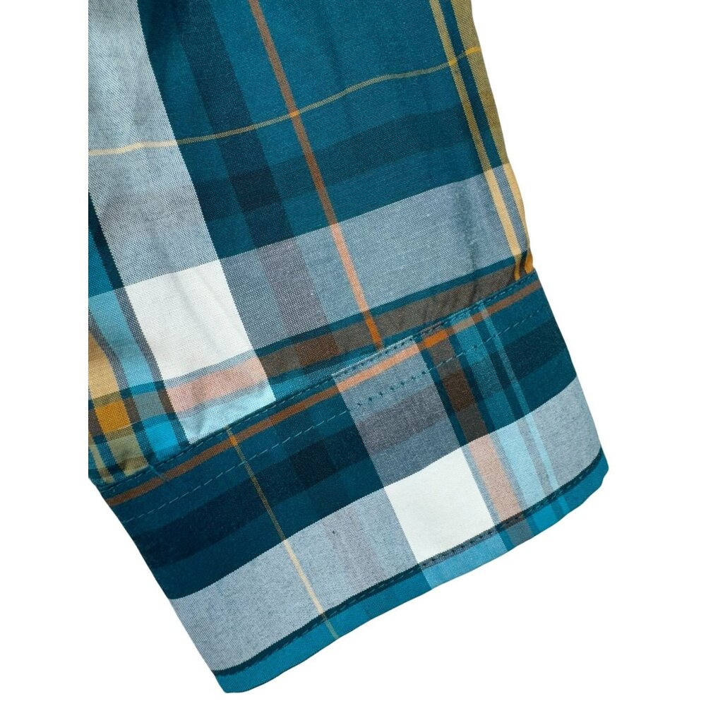 Eddie Bauer Mens Classic Fit Button-Down Shirt M Teal Blue Plaid - Picture 7 of 11